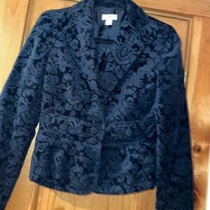 Ann Taylor Loft Black Velvet Jacket Blazer Faux Front pockets V Neck size 2